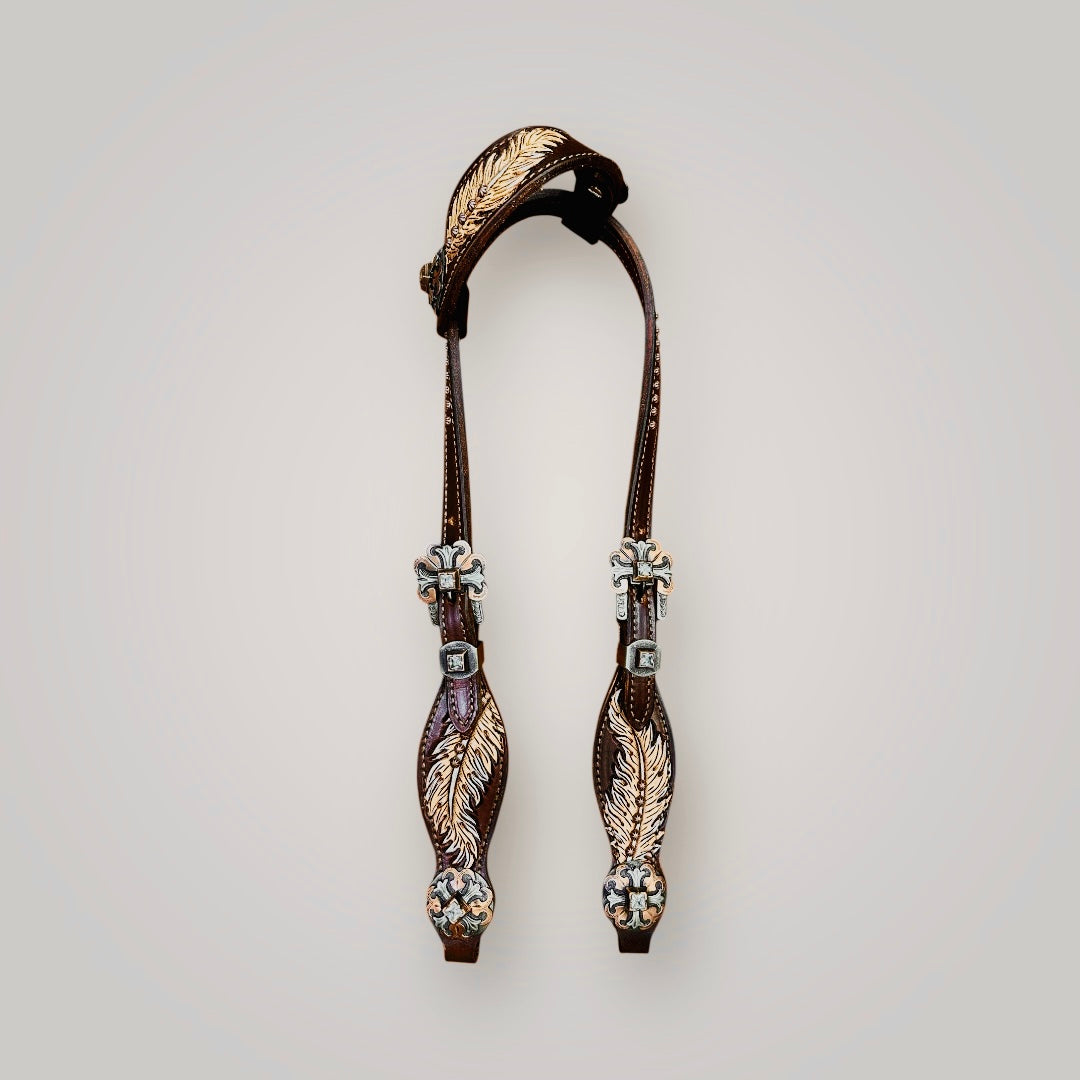 Hand Tooled Feather Single Ear