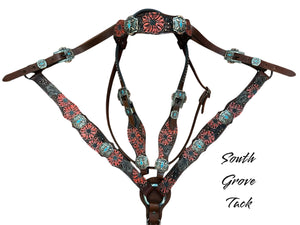 Hand Tooled Floral Tack Set