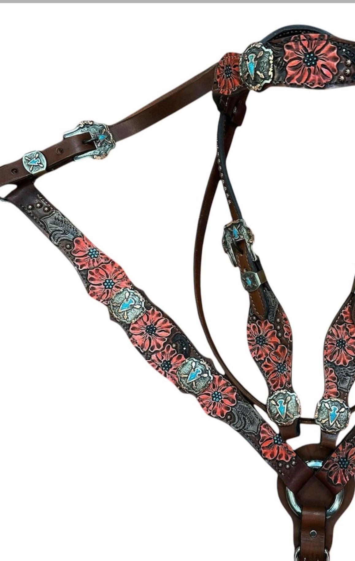 Hand Tooled Floral Tack Set