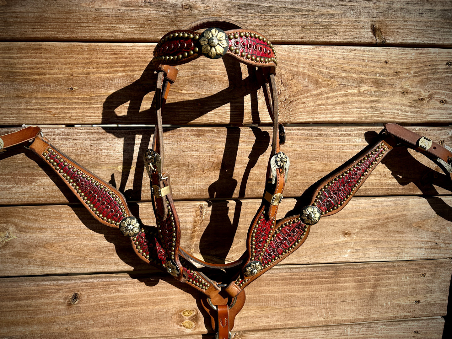 Red Croc Embossed Cow Hide Tack Set