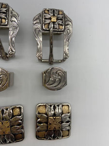 Concho and Buckle Set. Brass and Silver Plated